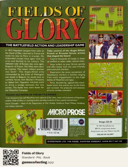 Fields of Glory Amiga CD32, PAL box back