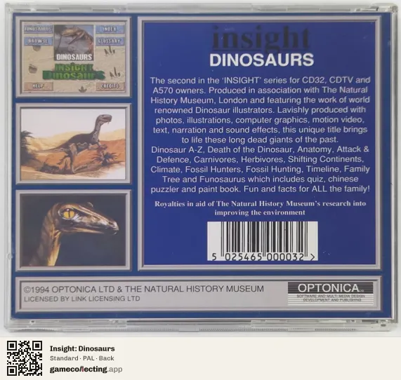 Insight: Dinosaurs Amiga CD32, PAL box back