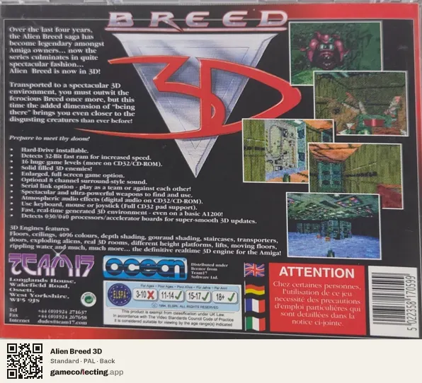 Alien Breed 3D Amiga CD32, PAL box back