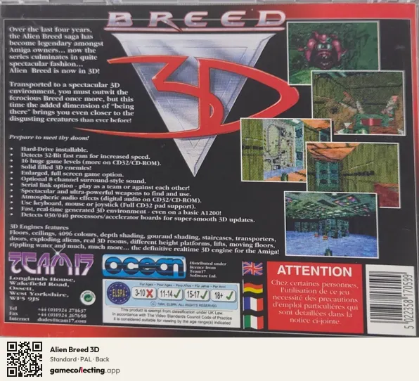 Alien Breed 3D Amiga CD32, PAL box back