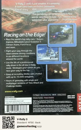 V-Rally 3 PlayStation 2, NTSC box back