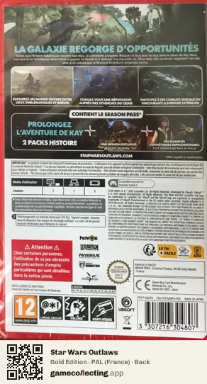 Star Wars Outlaws Nintendo Switch 2, France box back