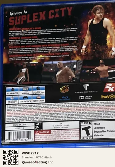 WWE 2K17 PlayStation 4, NTSC box back