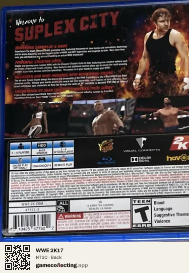 WWE 2K17 PlayStation 4, NTSC box back