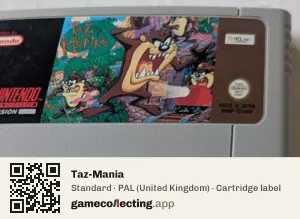 Taz-Mania Super Nintendo Entertainment System, PAL cartridge label