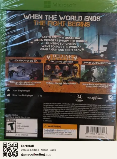 Earthfall Xbox One, NTSC box back
