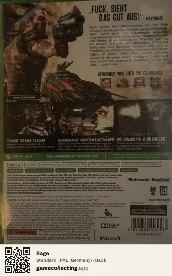 Rage Xbox 360, Germany box back
