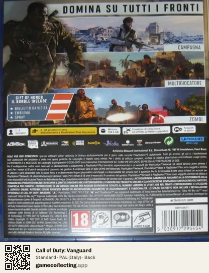 Call of Duty: Vanguard PlayStation 5, Italy box back