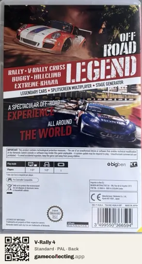 V-Rally 4 Nintendo Switch, PAL box back