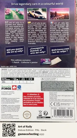 Art of Rally Nintendo Switch, PAL box back