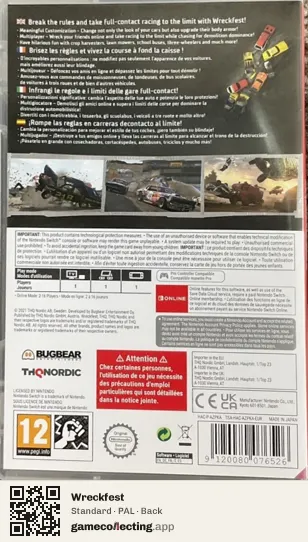 Wreckfest Nintendo Switch, PAL box back