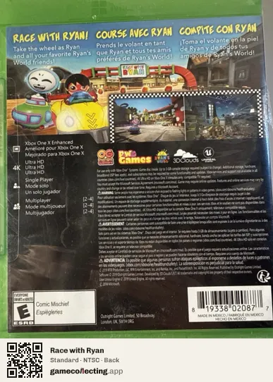 Race with Ryan Xbox One, NTSC box back