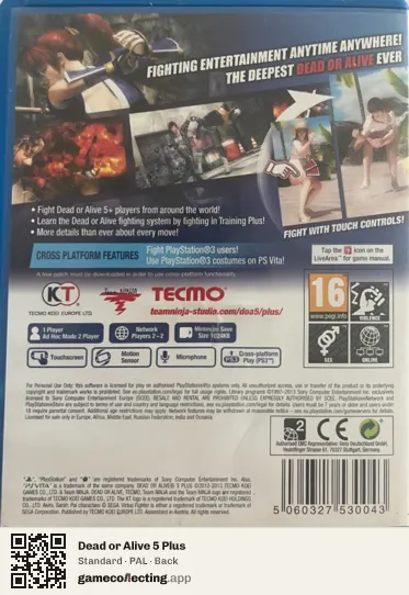 Dead or Alive 5 Plus PlayStation Vita, PAL box back