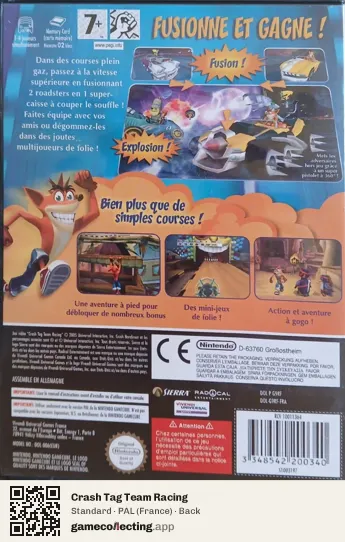 Crash Tag Team Racing Nintendo GameCube, France box back