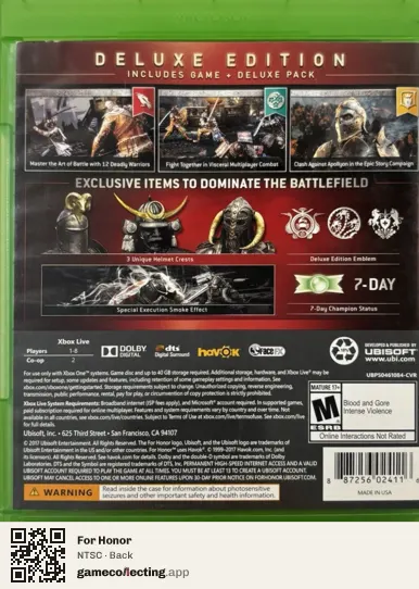 For Honor Xbox One, NTSC box back