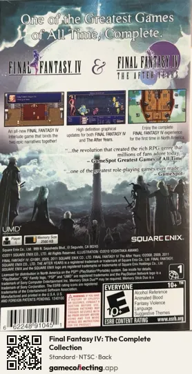 Final Fantasy IV: The Complete Collection PlayStation Portable, NTSC box back