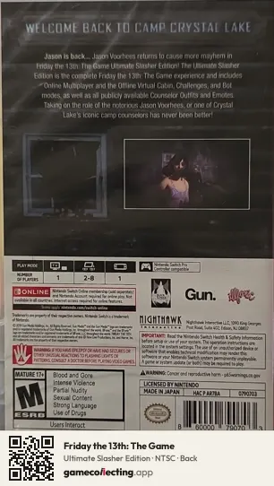 Friday the 13th: The Game Nintendo Switch, NTSC box back