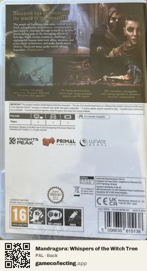 Mandragora: Whispers of the Witch Tree Nintendo Switch, PAL box back
