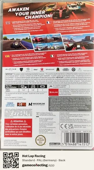 Hot Lap Racing Nintendo Switch, Germany box back
