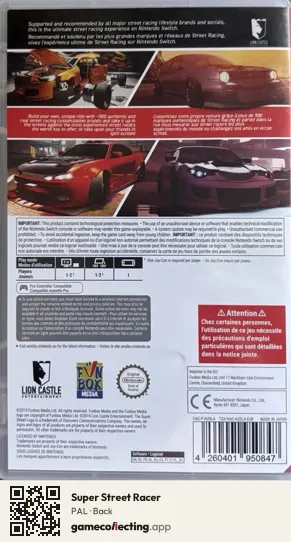 Super Street Racer Nintendo Switch, PAL box back