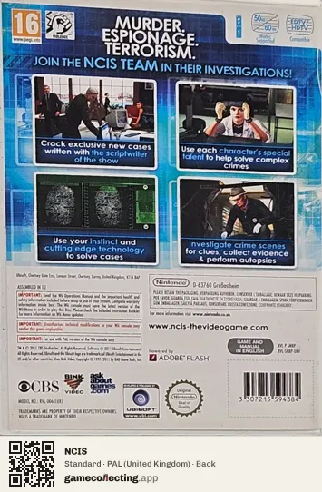NCIS Nintendo Wii, United Kingdom box back