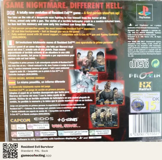 Resident Evil Survivor PlayStation, PAL box back