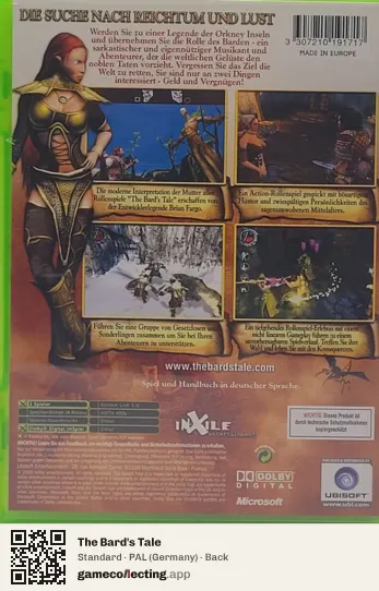 The Bard's Tale Xbox, Germany box back