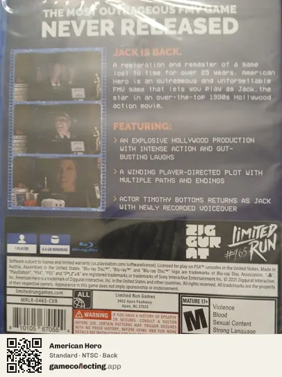 American Hero PlayStation 4, NTSC box back