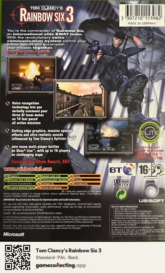 Tom Clancy's Rainbow Six 3 Xbox, PAL box back