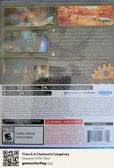 Trine 5: A Clockwork Conspiracy PlayStation 5, NTSC box back