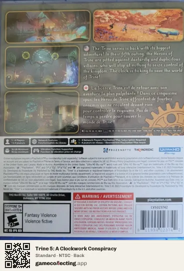 Trine 5: A Clockwork Conspiracy PlayStation 5, NTSC box back