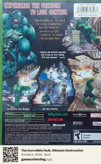 The Incredible Hulk: Ultimate Destruction Xbox, NTSC box back