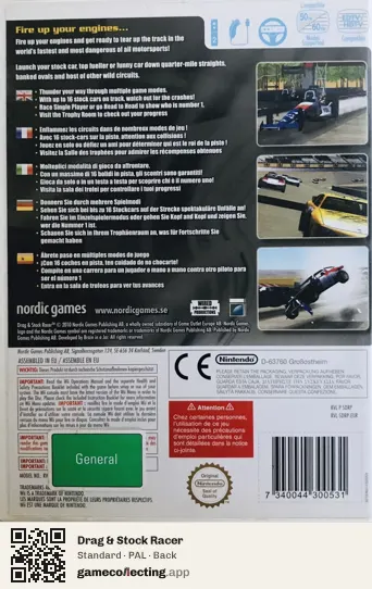 Drag & Stock Racer Nintendo Wii, PAL box back