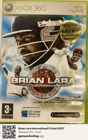 Brian Lara International Cricket 2007 Xbox 360, PAL box front