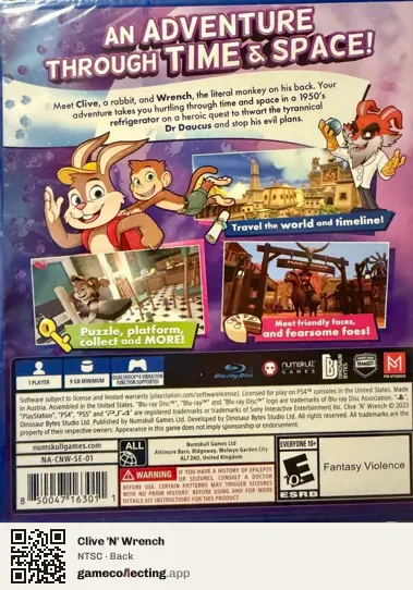 Clive 'N' Wrench PlayStation 4, NTSC box back