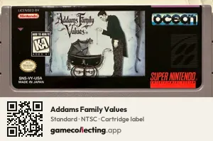 Addams Family Values Super Nintendo Entertainment System, NTSC cartridge label