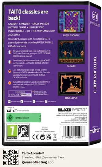Taito Arcade 3 Evercade, Germany box back