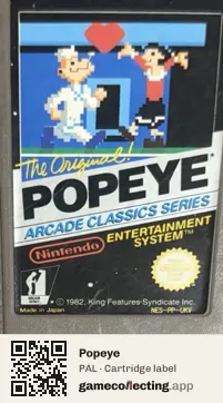 Popeye Nintendo Entertainment System, PAL cartridge label