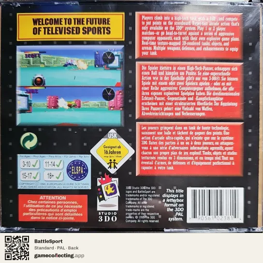 BattleSport 3DO Interactive Multiplayer, PAL box back