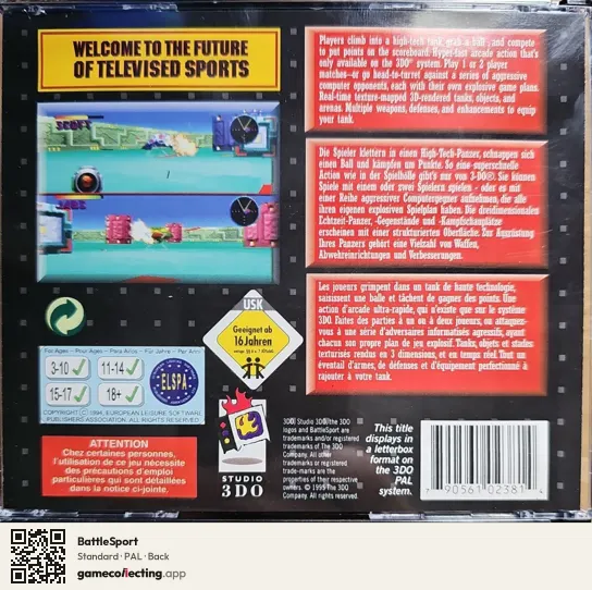 BattleSport 3DO Interactive Multiplayer, PAL box back