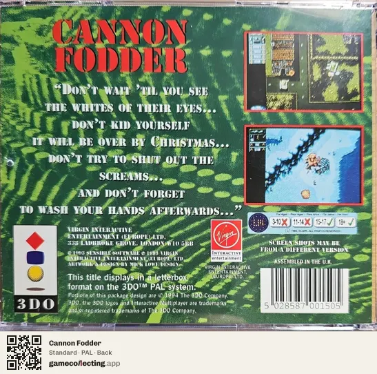 Cannon Fodder 3DO Interactive Multiplayer, PAL box back