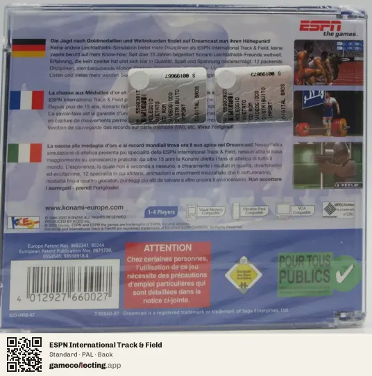 ESPN International Track & Field Sega Dreamcast, PAL box back