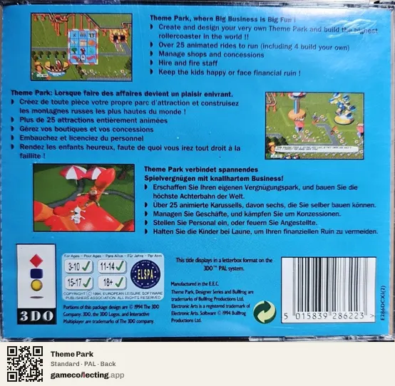 Theme Park 3DO Interactive Multiplayer, PAL box back