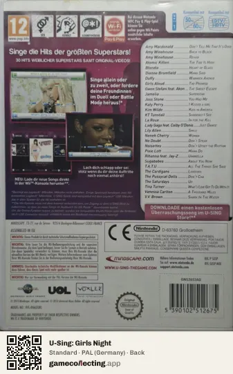 U-Sing: Girls Night Nintendo Wii, Germany box back