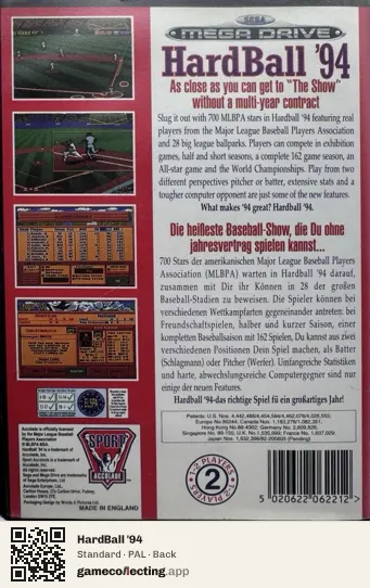 HardBall '94 Sega Mega Drive / Genesis, PAL box back
