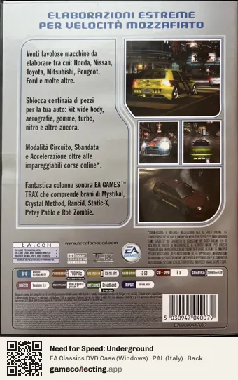 Need for Speed: Underground Computer, Italy box back