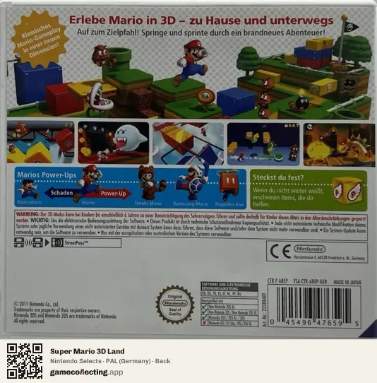 Super Mario 3D Land Nintendo 3DS, Germany box back
