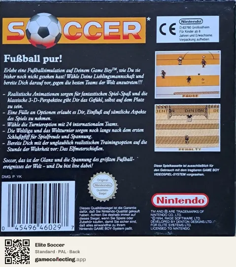 Elite Soccer Game Boy, PAL box back