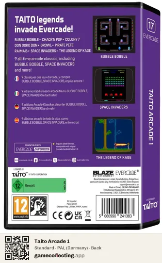 Taito Arcade 1 Evercade, Germany box back