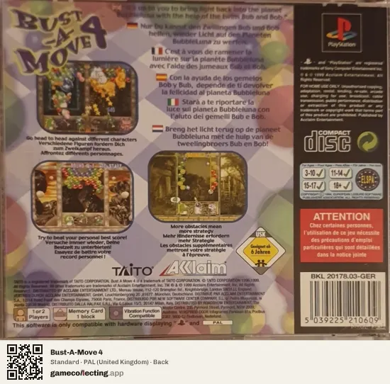 Bust-A-Move 4 PlayStation, United Kingdom box back